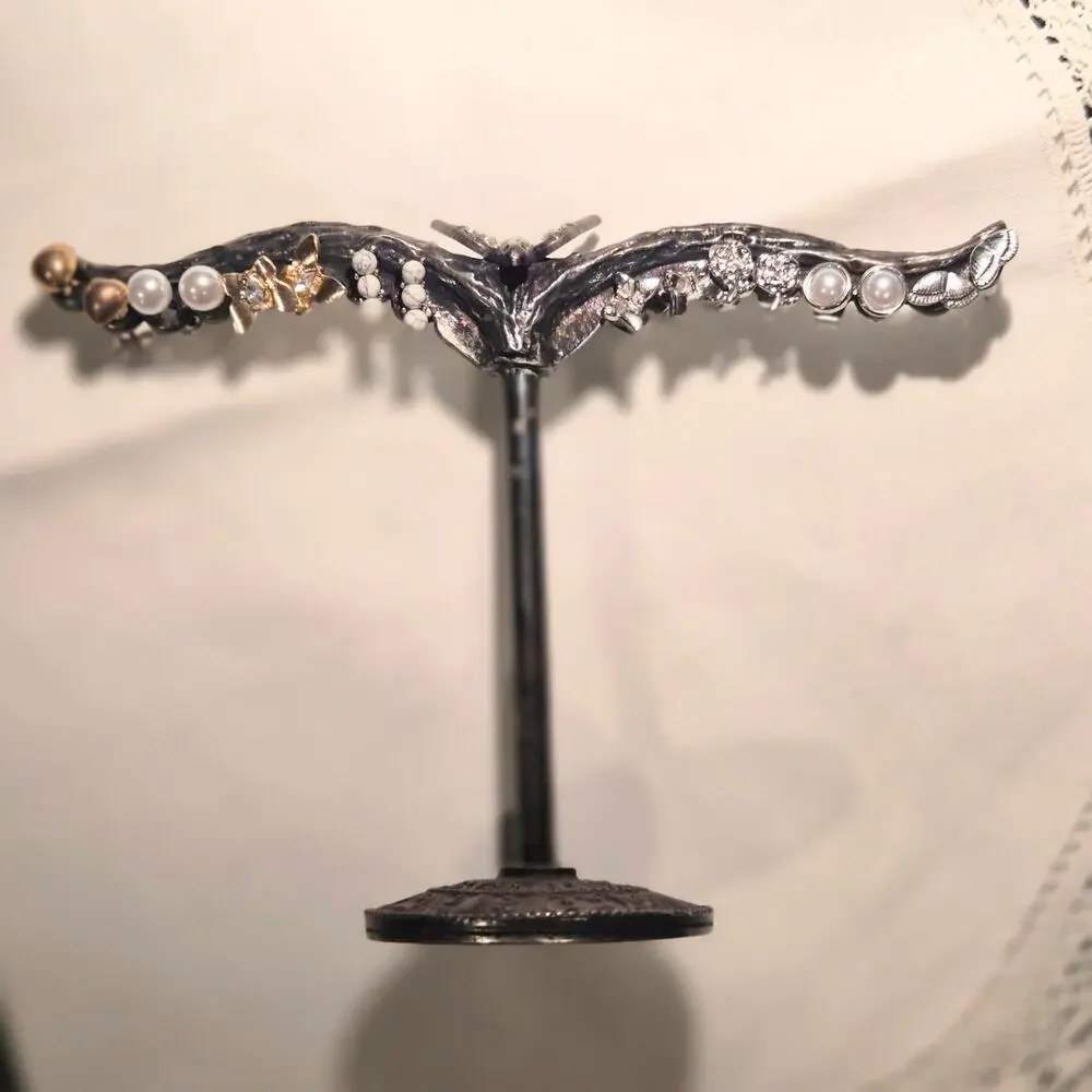 Vintage Sweet Romance USA Pewter Bird Earring Holder Vanity Jewelry Stand Tree